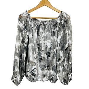 NEW! WHBM Scoop NEck Tunic Metallic Blouse Off Shoulder Silver - M